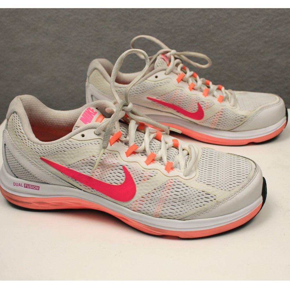 Nike Dual Fusion Run 3 Womens 9 White Pink Orange Running Shoes Sneakers - Picture 4 of 11